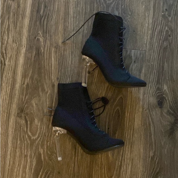 Reserved black sock ankle booties lace up black clear heel size 6 - Picture 2 of 2